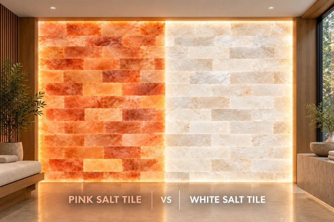 Illustration comparing pink and white salt tiles under backlighting